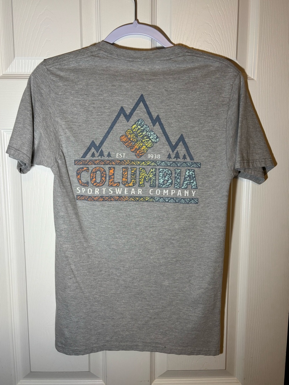 Columbia Gray Short-Sleeve Graphic Mountain Tee with Multicolor Logo